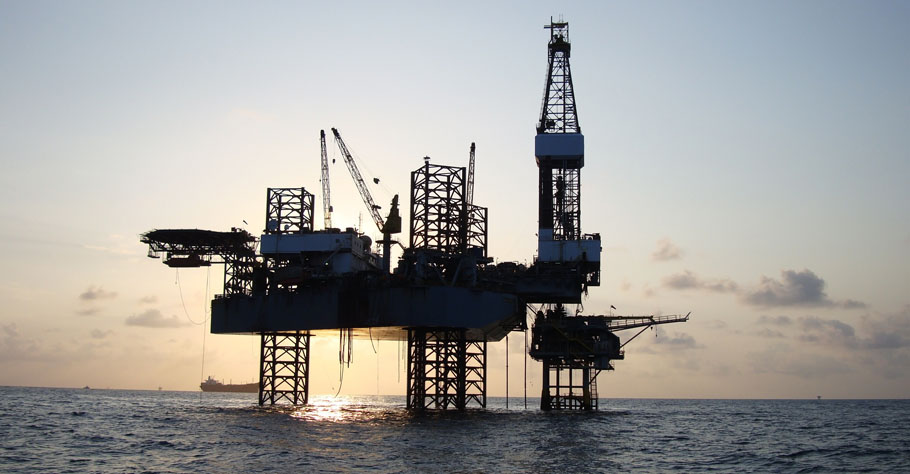 Jack-up rig at sea